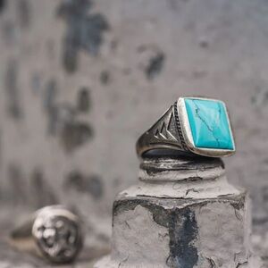 Turquoise Silver Men's Ring - size 6